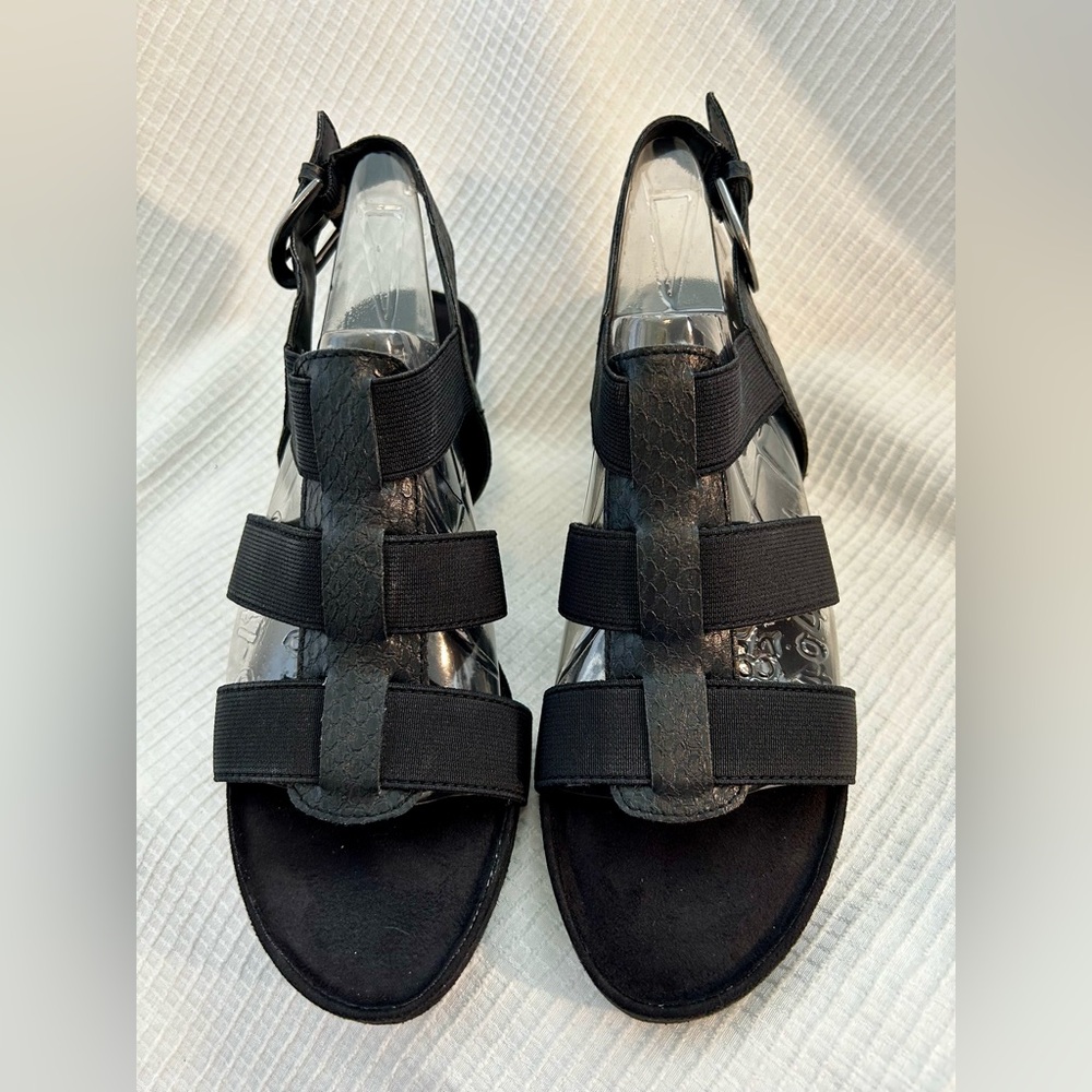 AEROSOLES NEW Black Snake “Lightscape” Wedge Sandals Size 8.5 - New in Box - Picture 5 of 12